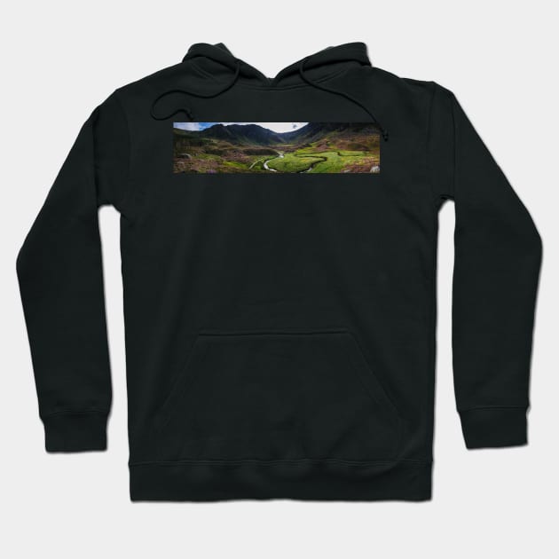 Panorama of Glen Clova in the Angus Glens in of Scotland Hoodie by Dolfilms